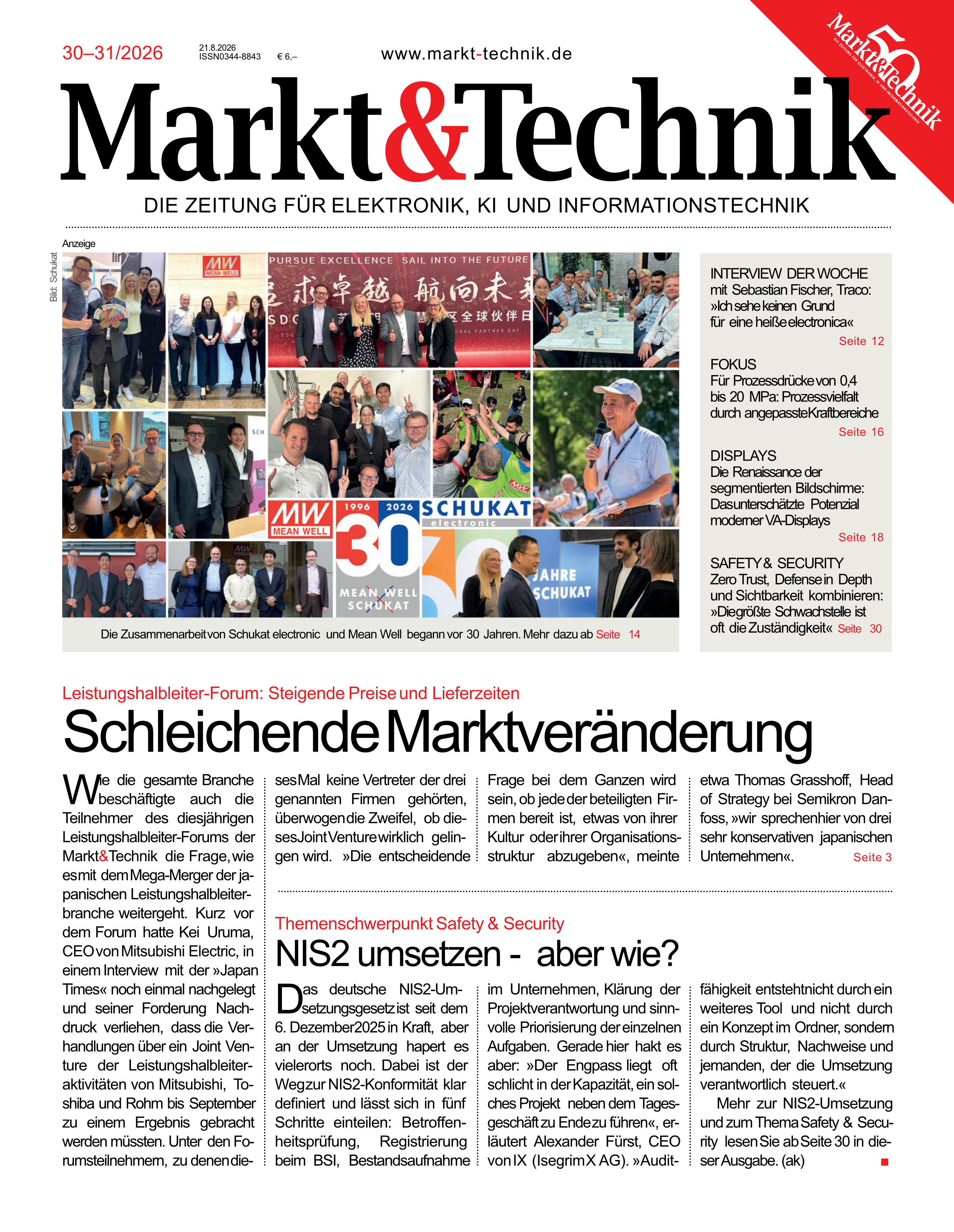 Magazintitel „Markt&Technik“ (Ausgabe 30-31/2026)